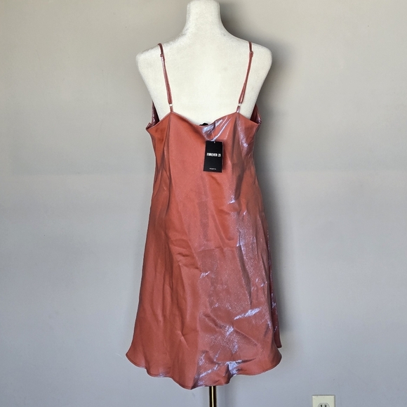 NWT F21 Y2K Bridal Cocktail Party Wedding Guest Elegant Satin Slip Dress Coral L - Picture 4 of 11